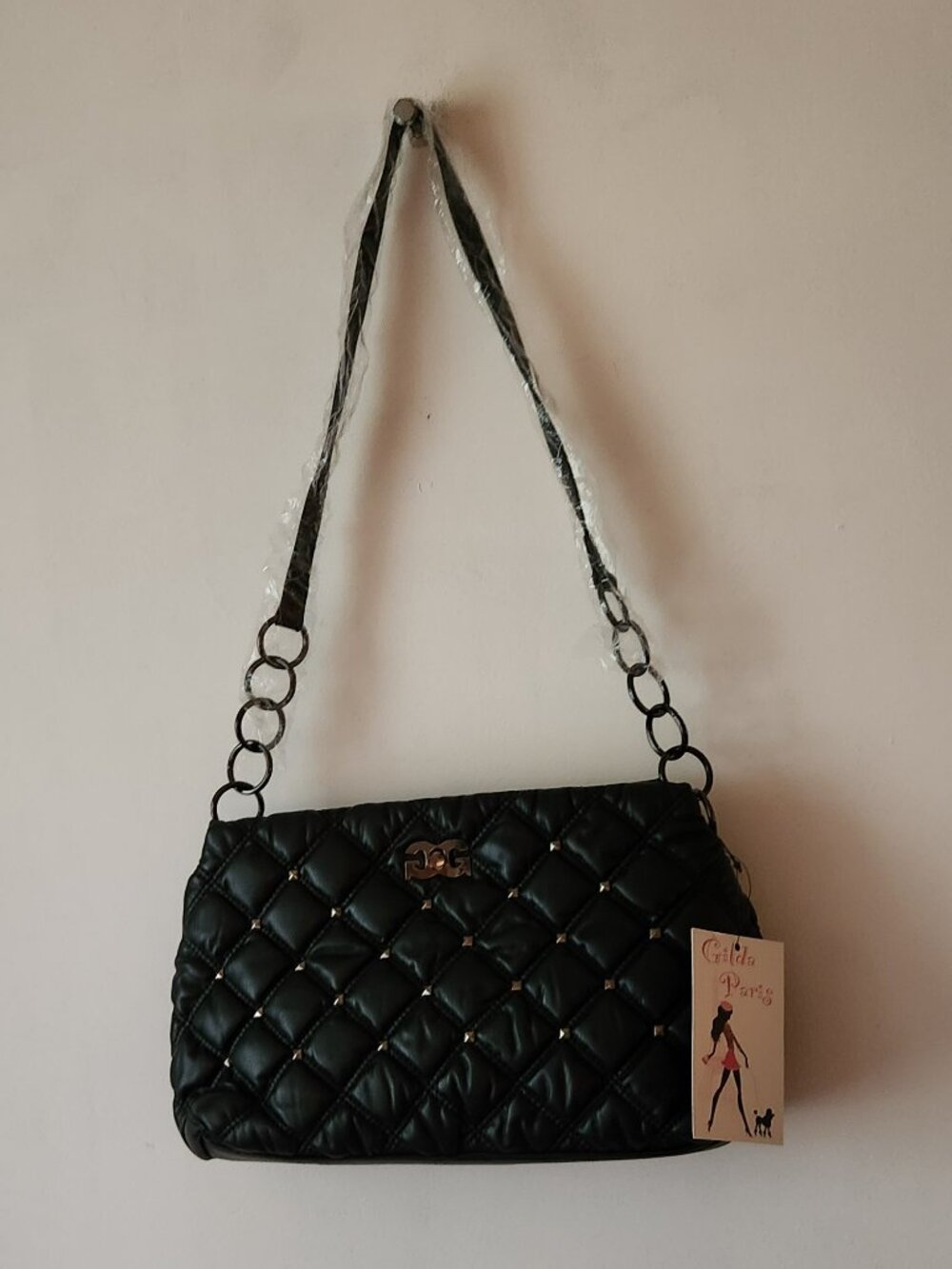 Gilda Paris Quilted handbag black studded faux leather NWT $159